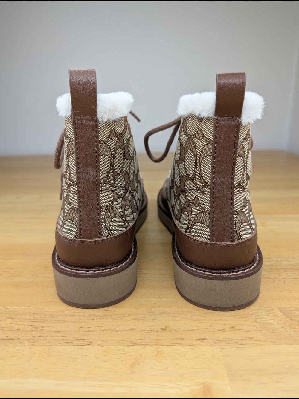 Coach Imani Signature Jacquard Canvas Shearling-Lined Ankle Boots Brown Size 9.5 - Picture 5 of 16